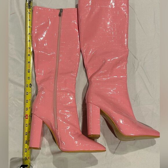 Pink Faux Patent Leather High Heel Boots - Picture 5 of 6
